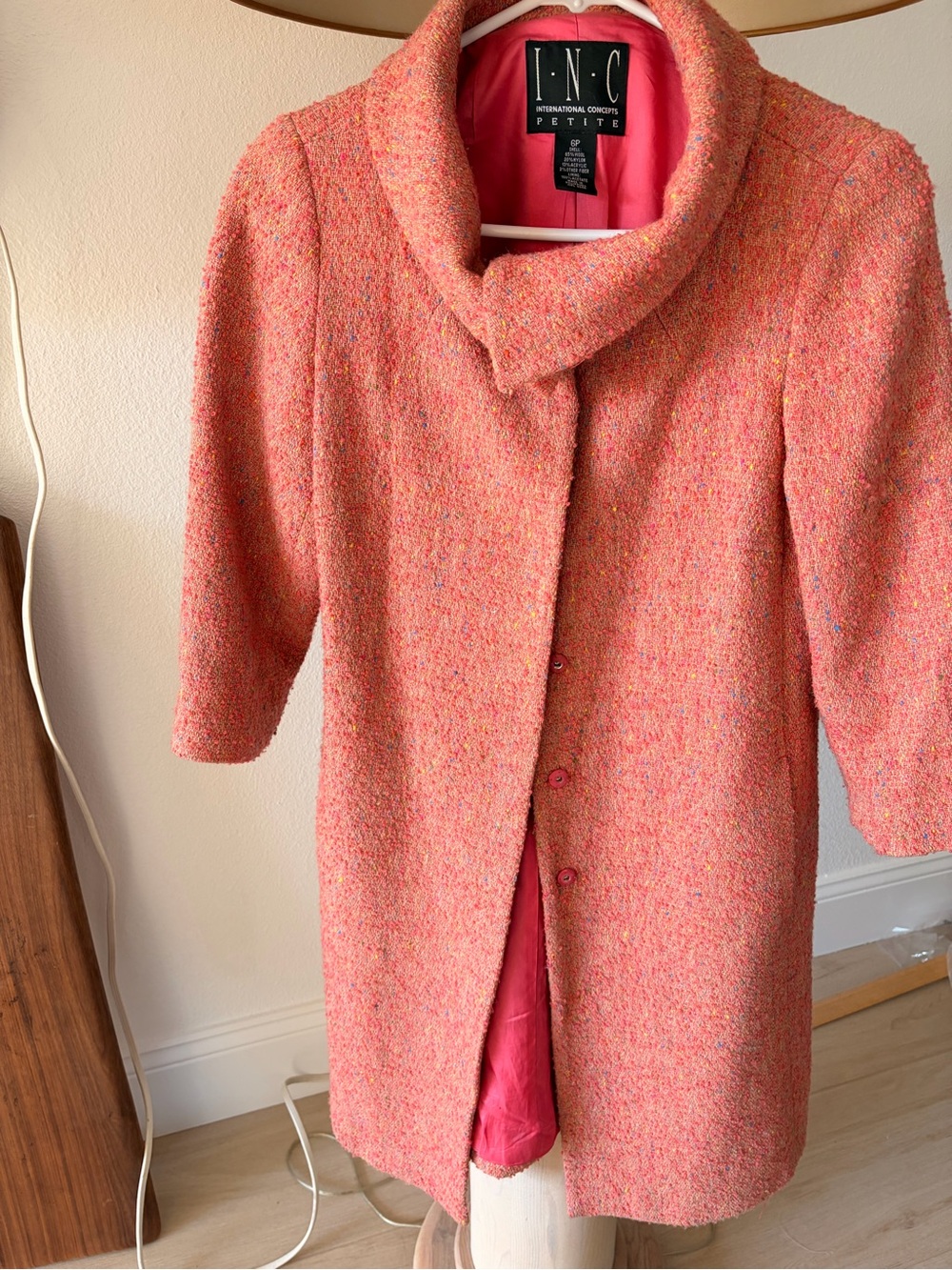 INC International Concepts Coral Tweed Petite Coat with Cowl Collar
